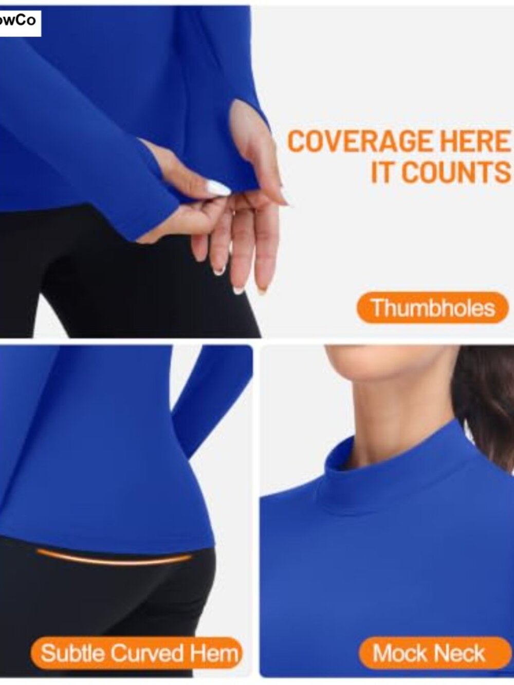 Women's Thermal Long Sleeve Mock Neck Fleece Top Thumbholes - Picture 2 of 6